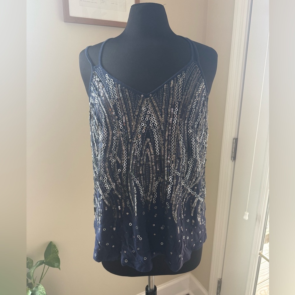 Express Navy Blue Sequin Embellished Women's Top